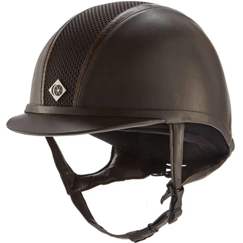 Charles Owen Ayr8 Leather Look Riding Hat with Snakeskin Trim Brown