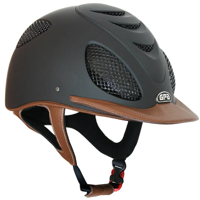 GPA Speed Air 2x Leather Riding Helmet Black/Chesnut Redpost Equestrian
