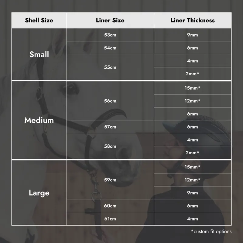 evoke Callisto Liner Size Guide