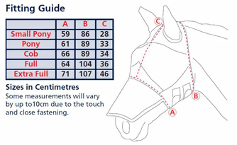 Shires Fly Mask Size Chart