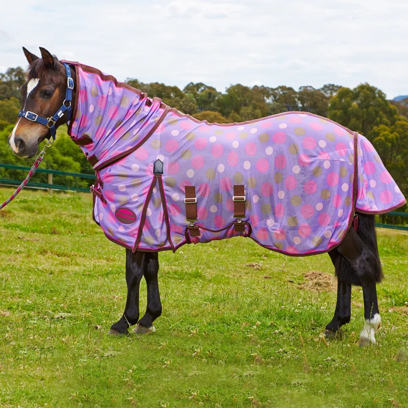 Weatherbeeta Airflow Full Neck Combo Pony Fly Rug Purple Polka Dots