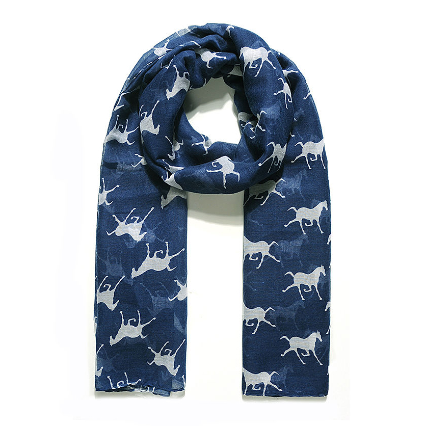 Jewelicity Printed Scarf - Navy/Horses