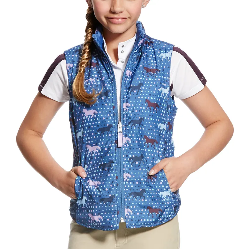 Ariat Emma Reversible Girls Vest Gilet Blue Saga Trot Print