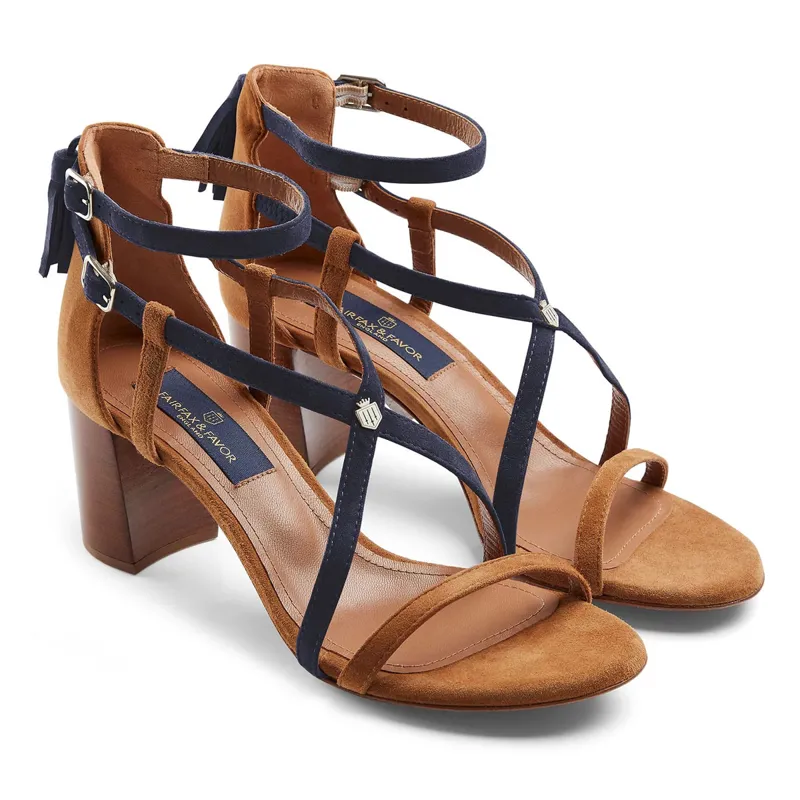 Fairfax and Favor Heeled Brancaster Sandals - Tan/Navy