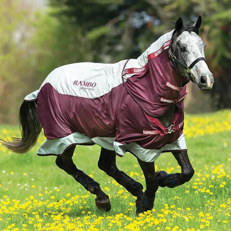 Rambo Summer Series V-Front Turnout Rug - Grey/Burgundy
