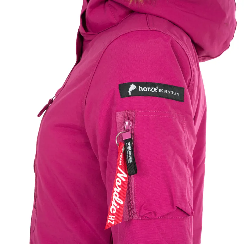 Download Horze Brooke Ladies Long Waterproof Parka Jacket - Cerise