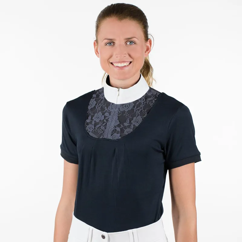 Horze Lace-Detail Womens Technical Competition Shirt - Dark Navy-2