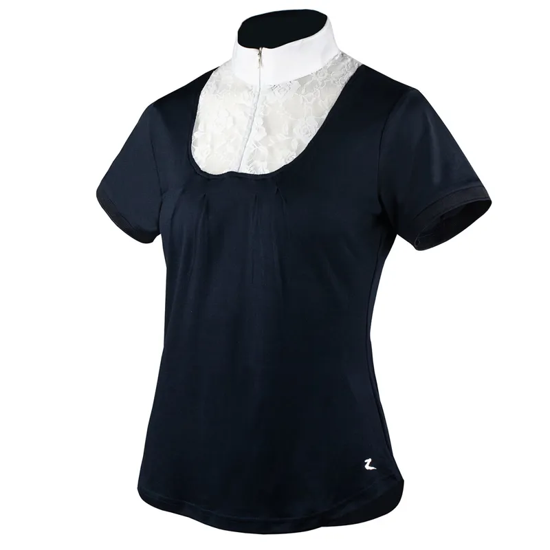 Horze Lace-Detail Womens Technical Competition Shirt - Dark Navy