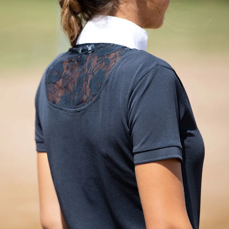 Horze Lace-Detail Womens Technical Competition Shirt - Dark Navy-6