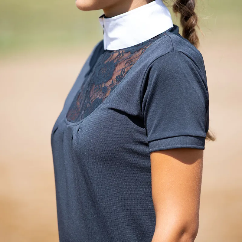 Horze Lace-Detail Womens Technical Competition Shirt - Dark Navy-7