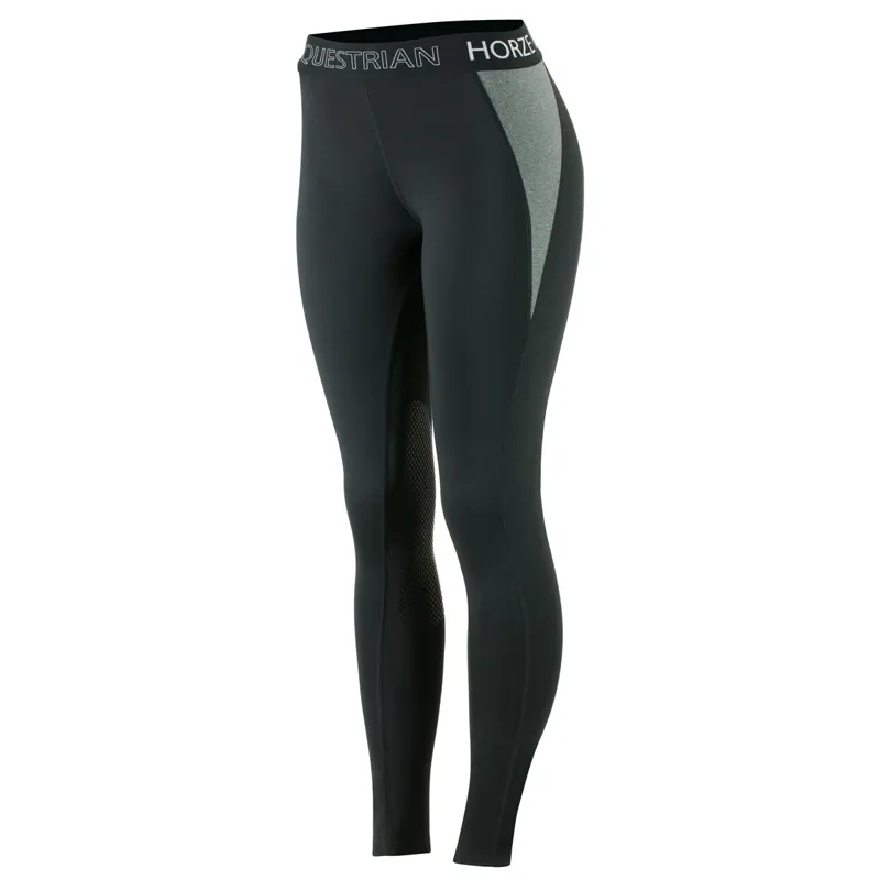 Horze Madison Knee Patch Ladies Tights - Black/Grey