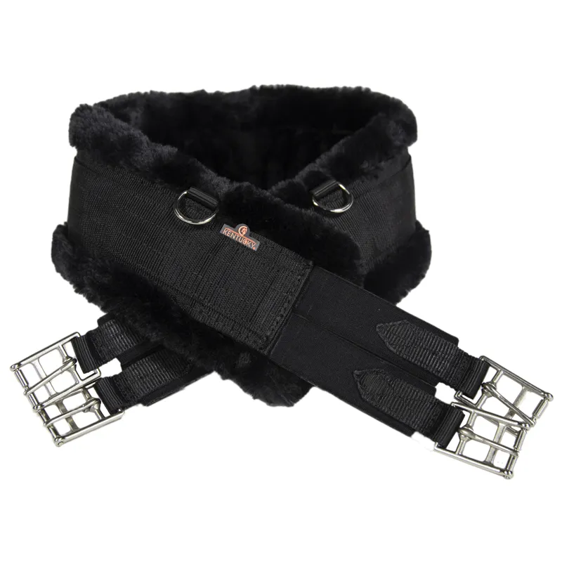 Kentucky Elasticated Sheepskin Girth - Black/Black-2