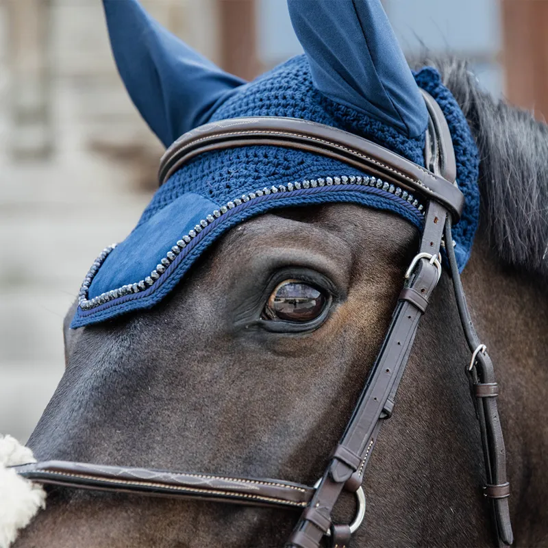 Kentucky Wellington Velvet Pearls Fly Veil - Navy-4