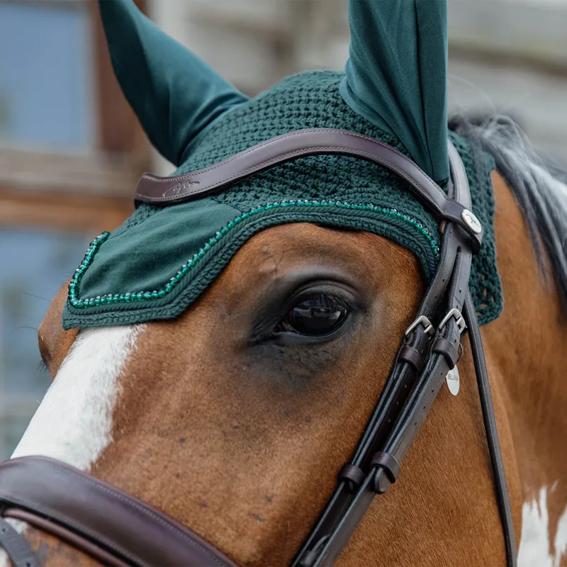 Kentucky Wellington Velvet Pearls Fly Veil - Pine Green-2