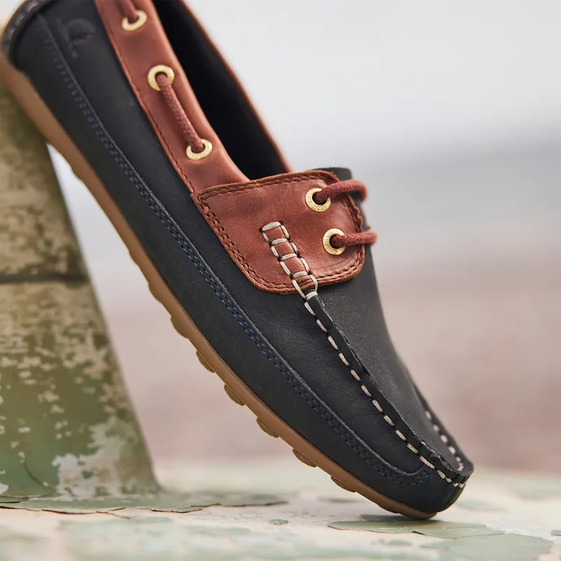 Chatham Cromer Ladies Driving Lace Moccasins - Dark Navy/Burgundy-9