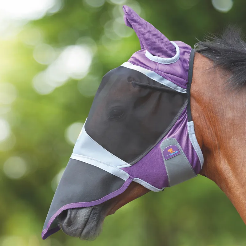 Shires FlyGuard Pro Deluxe Fly Mask With Ears and Nose - Purple