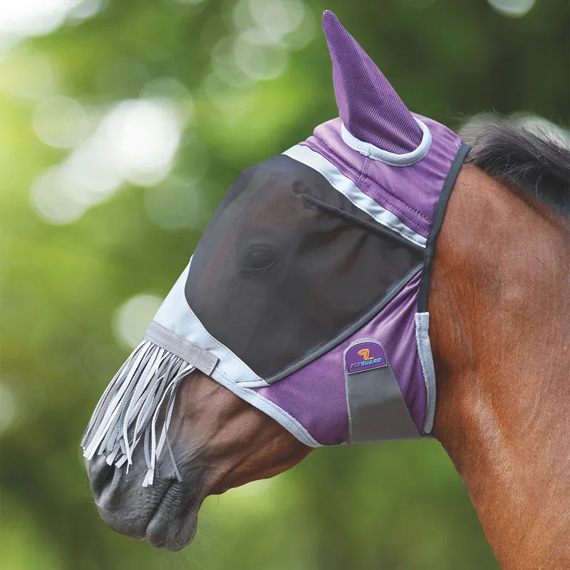 Shires FlyGuard Pro Deluxe Fly Mask with Nose Fringe - Purple