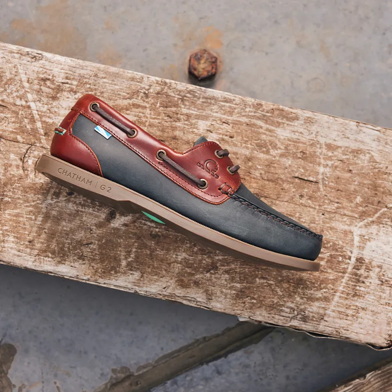 Chatham Bermuda II G2 Mens Leather Boat Shoes - Navy/Seahorse-2