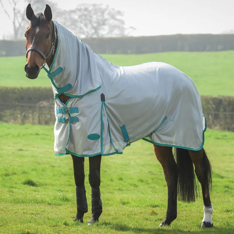 WeatherBeeta ComFiTec Essential Mesh Combo Fly Rug - Grey/Blue/Green