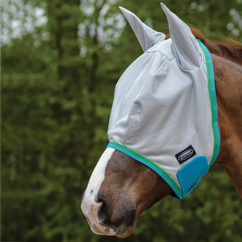 WeatherBeeta ComFiTec Essential Mesh Flymask - Grey/Blue/Bright Green