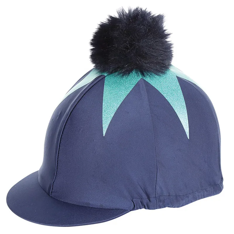 Shires Pom Pom Hat Cover With Big Star - Navy/Aqua