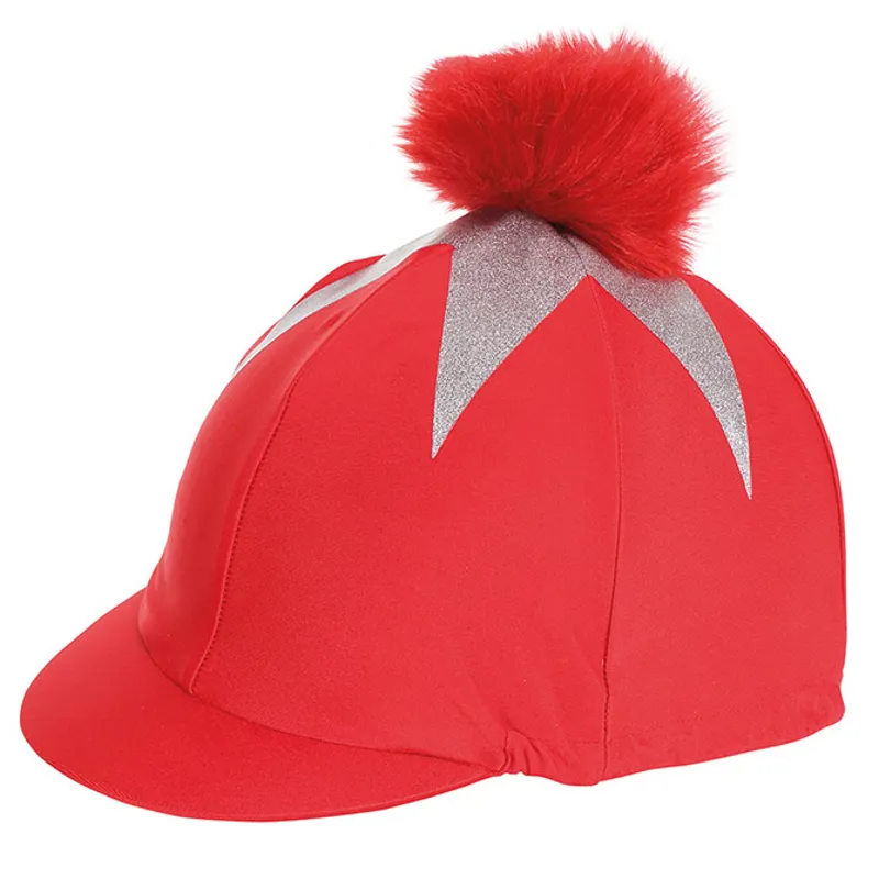 Onesize Shires Pom Pom Skull Hat Cover With Big Star in Red/Silver 