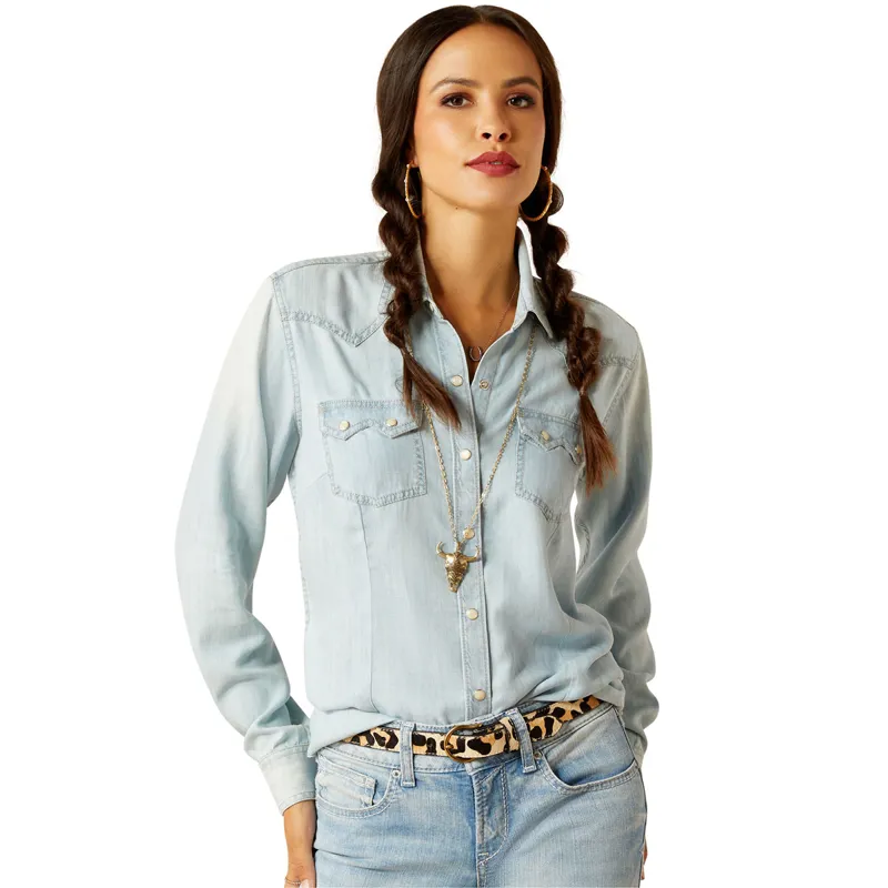 Ariat Blues Long Sleeve Ladies Shirt - Bleached Chambray - X-Small