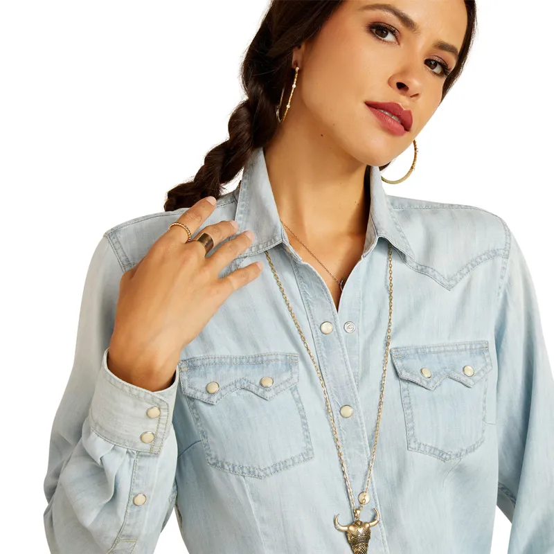 Ariat Blues Long Sleeve Ladies Shirt - Bleached Chambray - X-Small-2