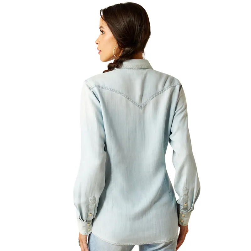 Ariat Blues Long Sleeve Ladies Shirt - Bleached Chambray - X-Small-1