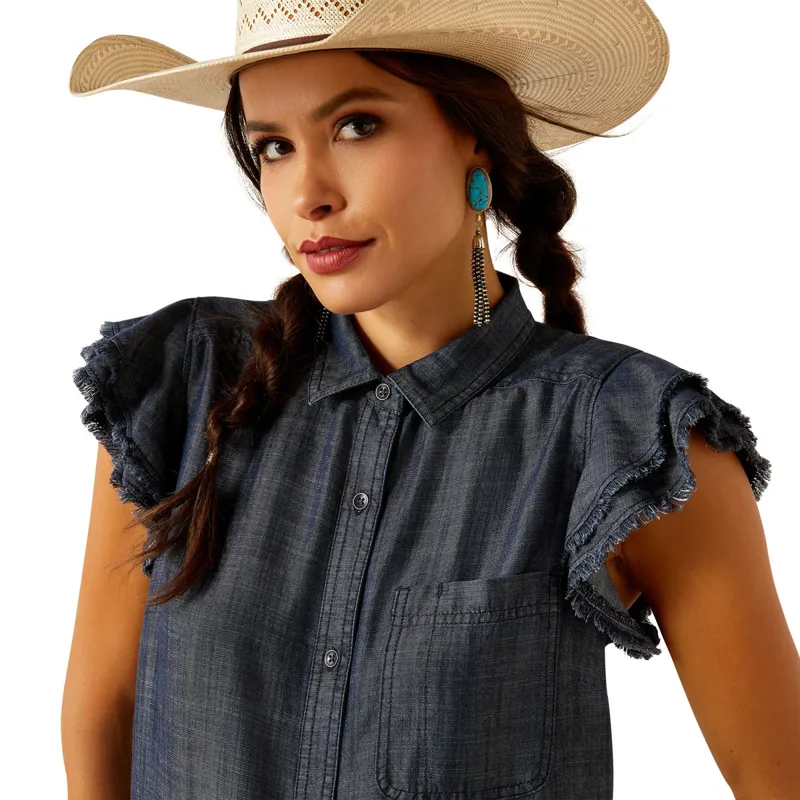 Ariat Carriage Button Up Ladies Top - Indigo Rinse-2
