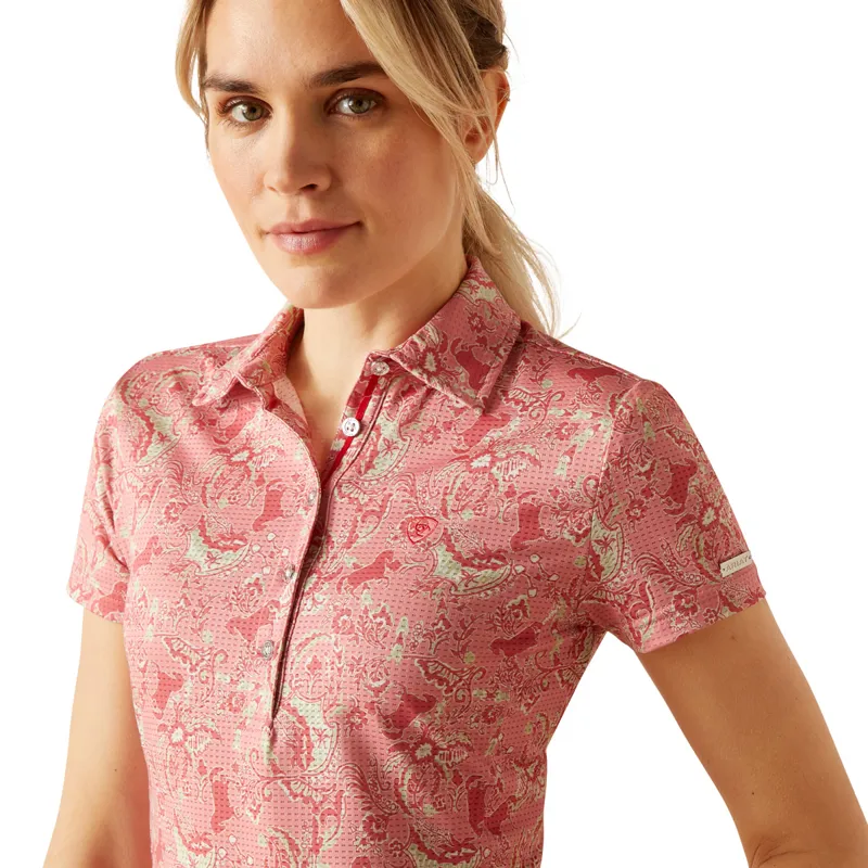 Ariat Motif Ladies Short Sleeve Polo Shirt - Rose Baroque Horse-2