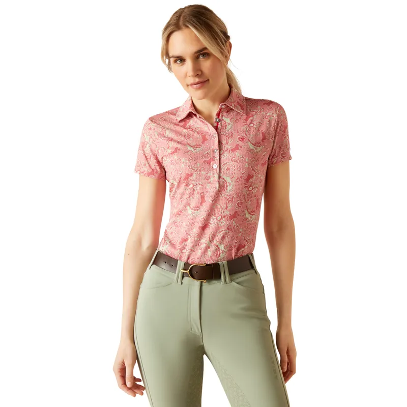 Ariat Motif Ladies Short Sleeve Polo Shirt - Rose Baroque Horse