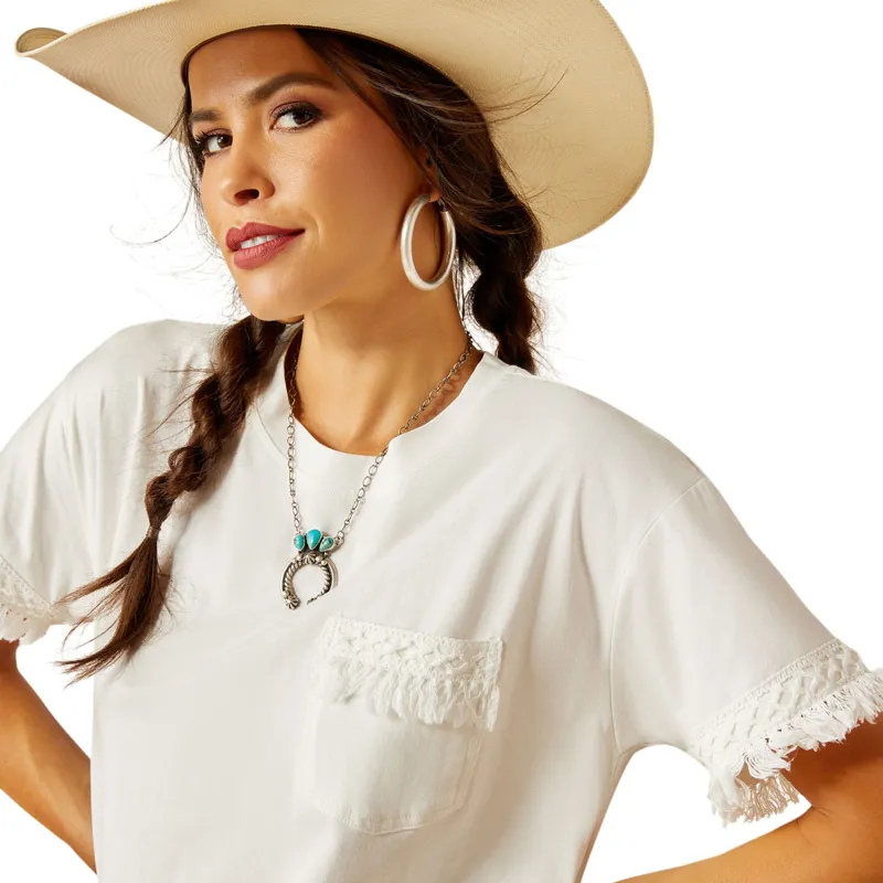 Ariat Tassel Top Ladies Tee - Cloud Dancer - X-Small-2