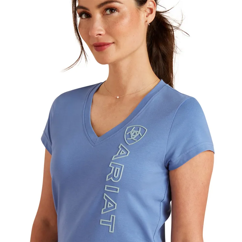 Ariat Vertical Logo V Ladies Tee - Dutch Blue-2