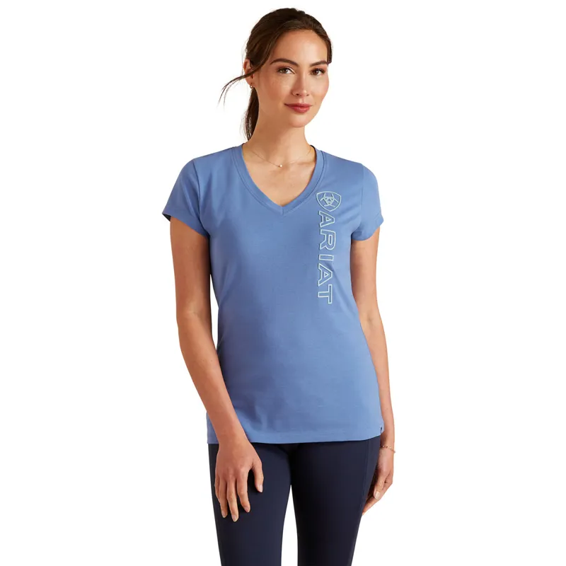 Ariat Vertical Logo V Ladies Tee - Dutch Blue