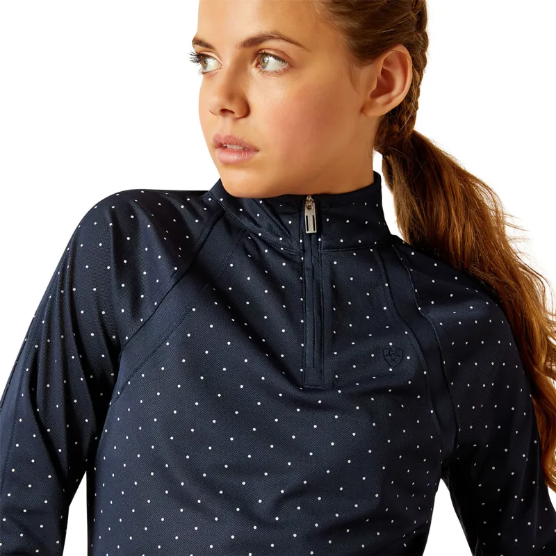 Ariat Sunstopper 3.0 Junior Girls Base Layer Top - Navy Dot-2
