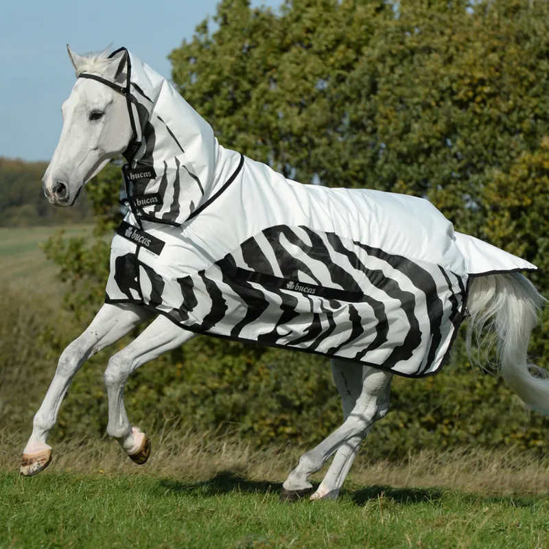 Bucas Buzz Off Rain Detachable Neck Waterproof Fly Rug - Zebra Print-1