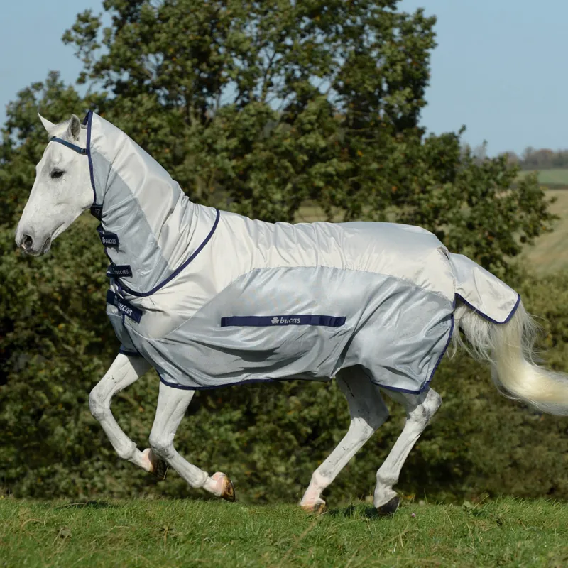 Bucas Buzz Off Rain Detachable Neck Waterproof Fly Rug - Silver/Blue-1