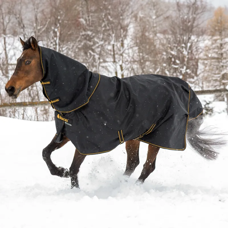 Bucas Irish 50g Detachable Neck Turnout Rug - Black/Gold-2