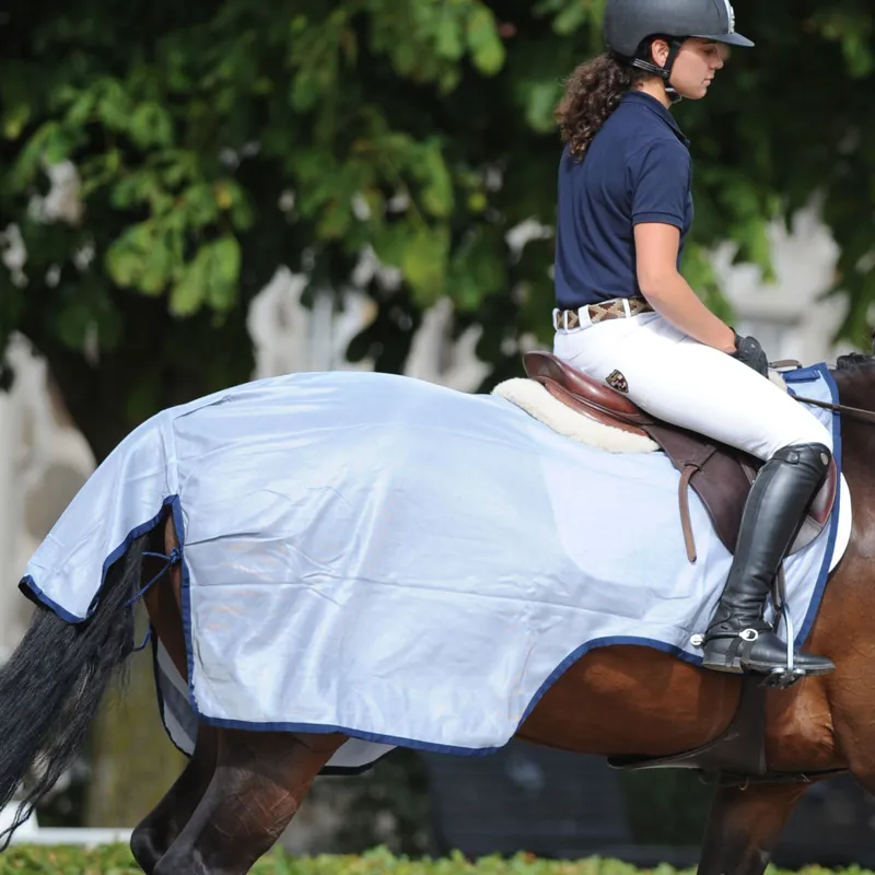 Bucas Buzz-Off Riding Rug - Silver/Navy-2