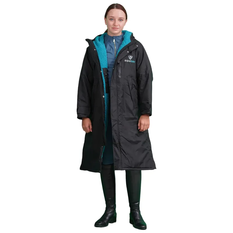 EQUIDRY Evolution Thick Fleece Lined Waterproof Jacket - Black/Turquoise-4