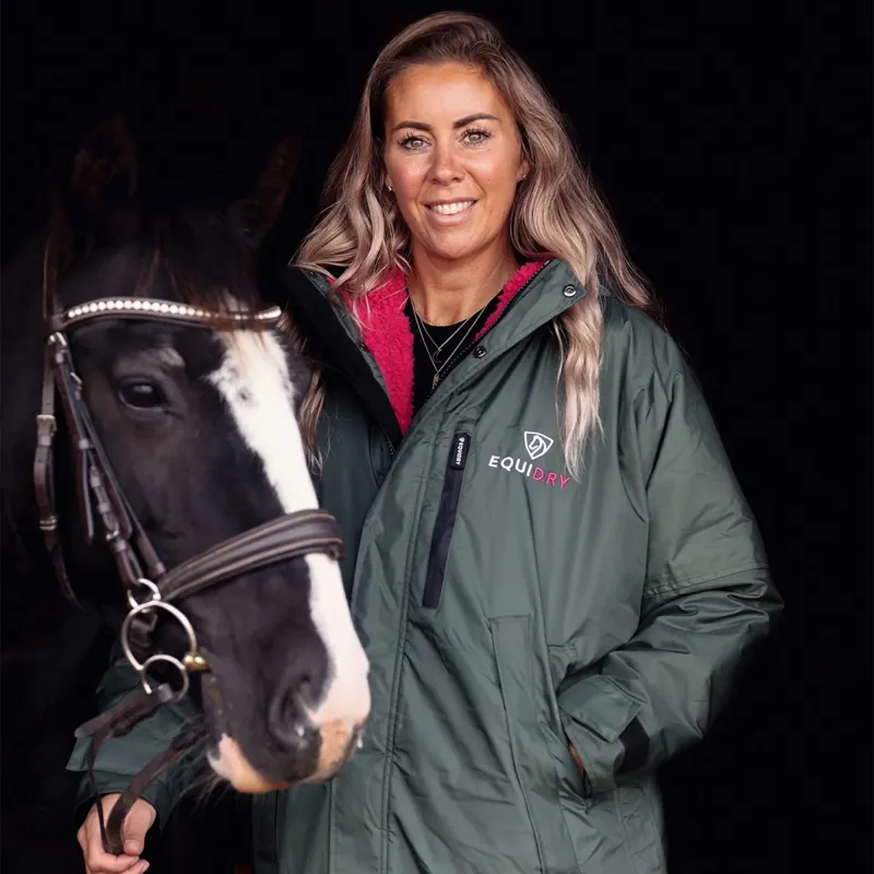 EQUIDRY Evolution Thick Fleece Lined Waterproof Jacket - Forest/Pink-1