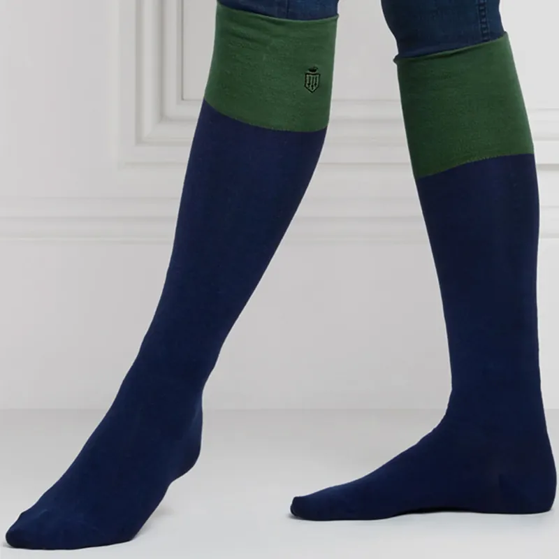 Fairfax and Favor Signature Knee High Ladies Socks - Navy/Forest Green-1