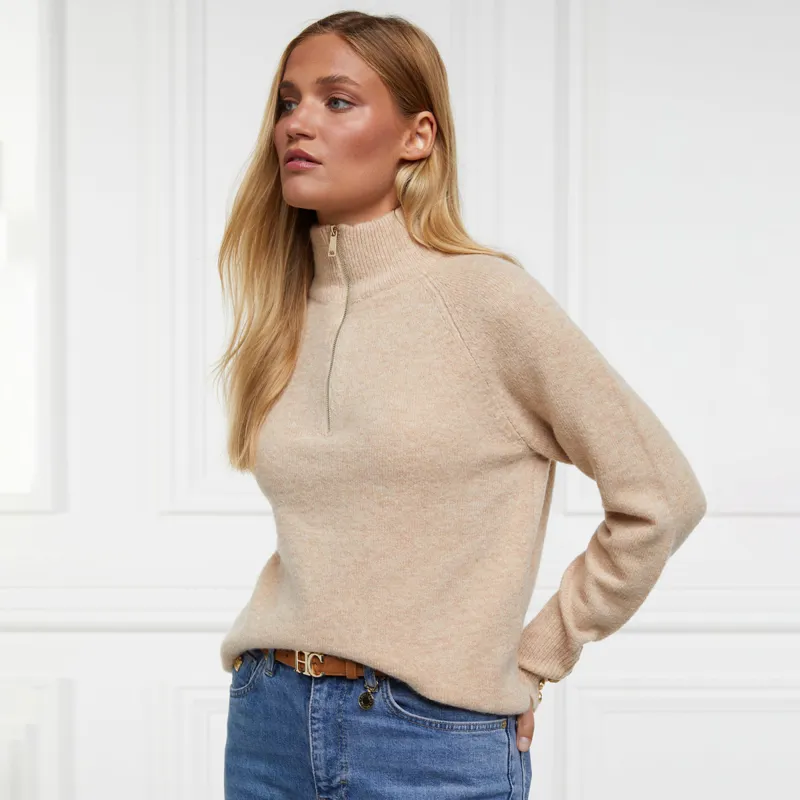 Holland Cooper Tori Half Zip Knit Ladies Jumper - Camel-1