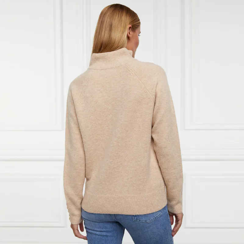 Holland Cooper Tori Half Zip Knit Ladies Jumper - Camel-2