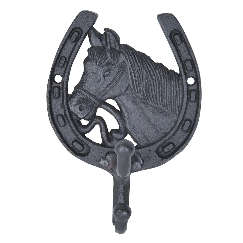 HKM Cast Iron Bridle Hook - Horse Shoe