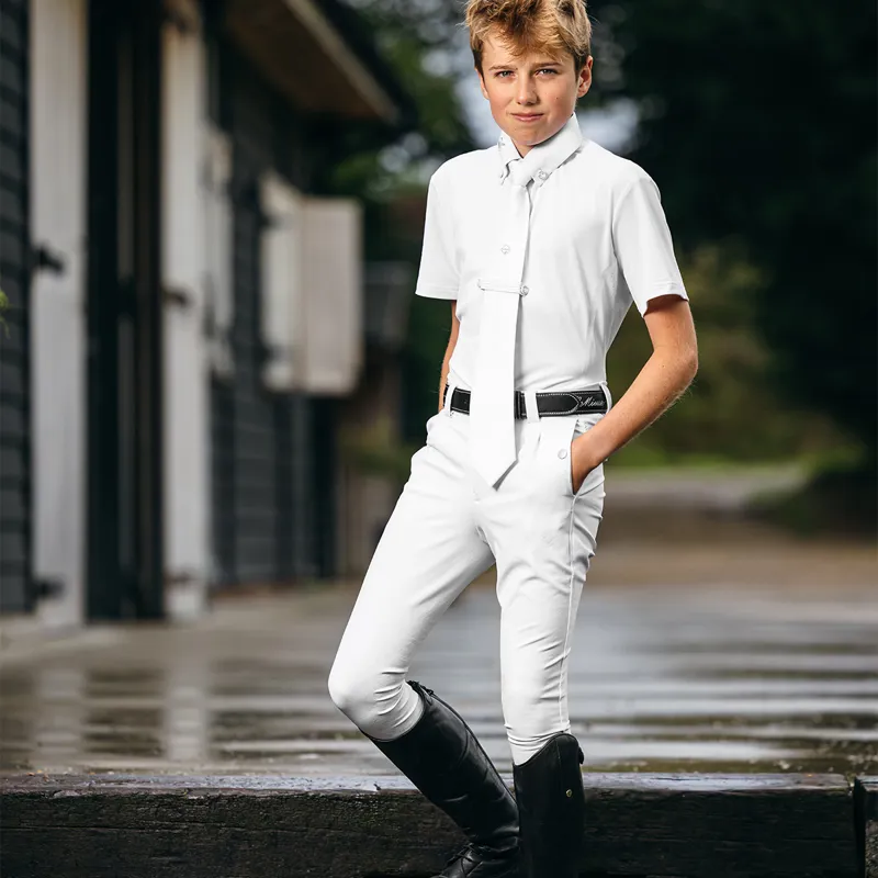 LeMieux Young Rider Knee Grip Boys Competition Breeches - White-2