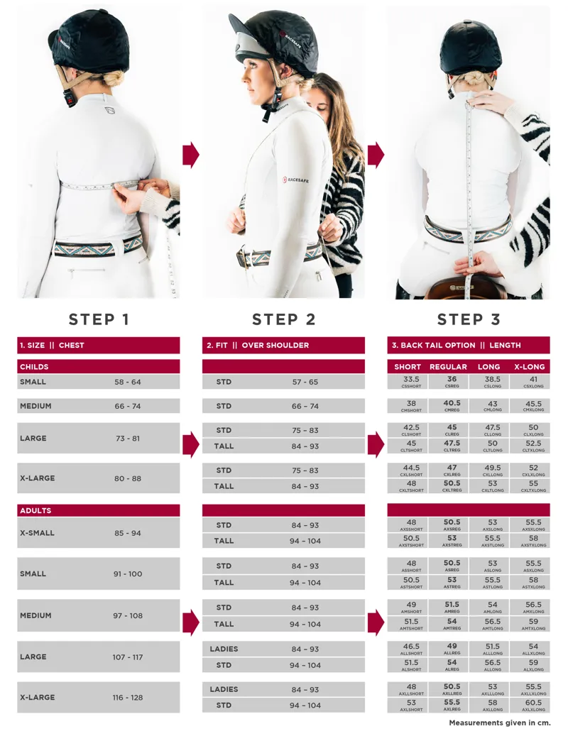 Racesafe Size Guide