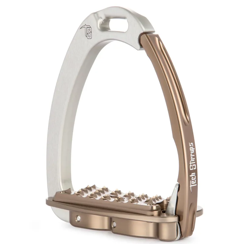 Tech Venice Sloped Evo Safety Stirrups - Silver/Brown