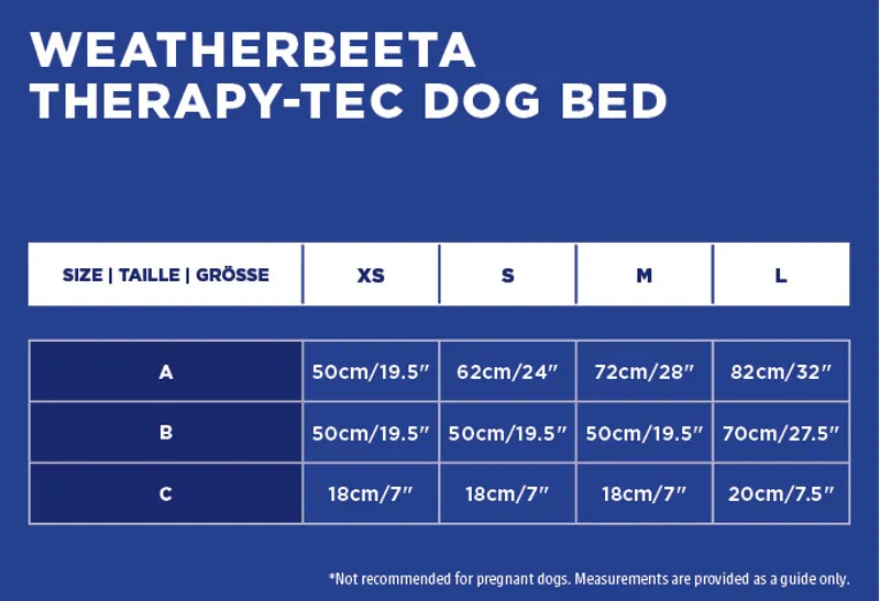 WeatherBeeta Therapy-Tec Dog Bed Sizing